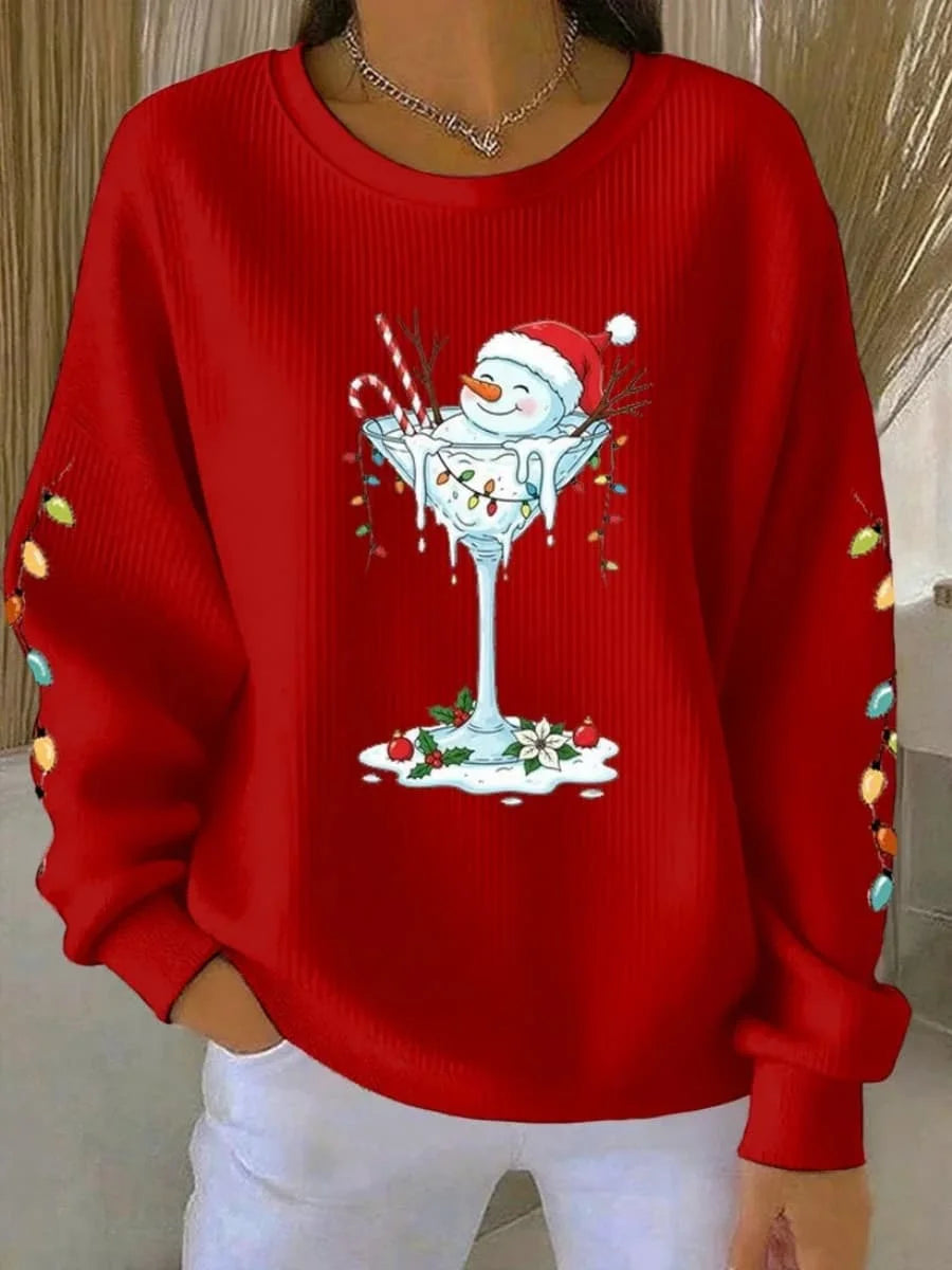 Casual Christmas Snowman Crew Neck Long Sleeve Sweatshirt
