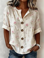 Vintage Floral Print Half Sleeve Blouse