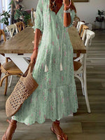 Women’s Mint Green Floral Print Half Sleeve Maxi Dress