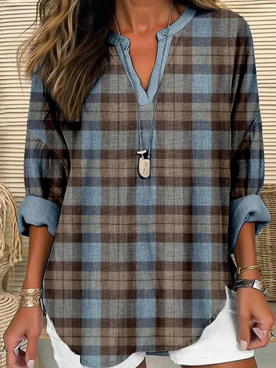Blue Long Sleeve Check Top