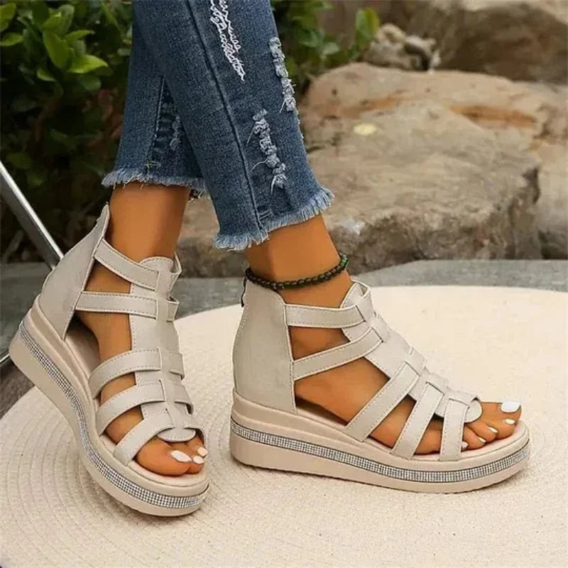 Women's wedge heel rhinestone platform sandals