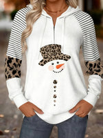 Cute White Snowman Print Long Sleeve Zip Front Sweatshirt
