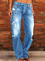 Women's Casual Distressed Straight Leg Jeans