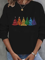 Casual Crew Neck Knitted Christmas Tree Sweatshirt