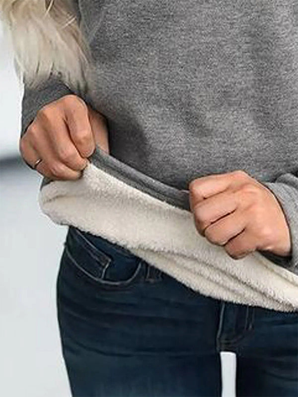 Gray Casual Tops Round Neck Long Sleeve Solid Sweatshirt