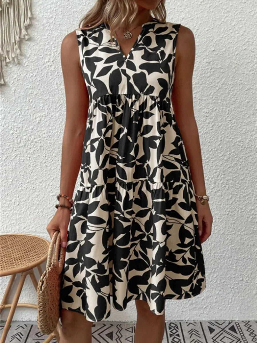 Elegant V-neck Sleeveless Floral Summer A-Line Dress