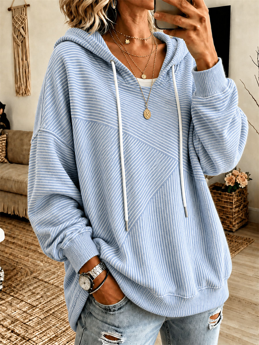 Casual Long Sleeve Striped Hoodie