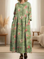 Women's Vintage Floral Pattern Art Print Casual Long Sleeve Dress