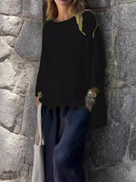 Women?ˉs Solid Cotton Loose Fit Long Sleeve Sleeve Casual Top