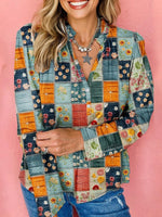 Colorful Floral Print V-neck Long Sleeve Blouse