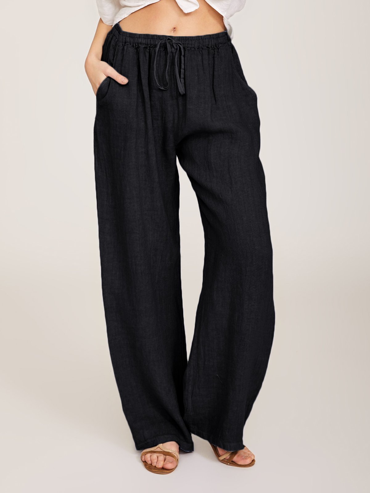 Women's Casual Wide Leg Pants with Elastic Drawstring Waist