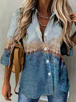 Abstract Print Lapel Long Sleeve Blouse