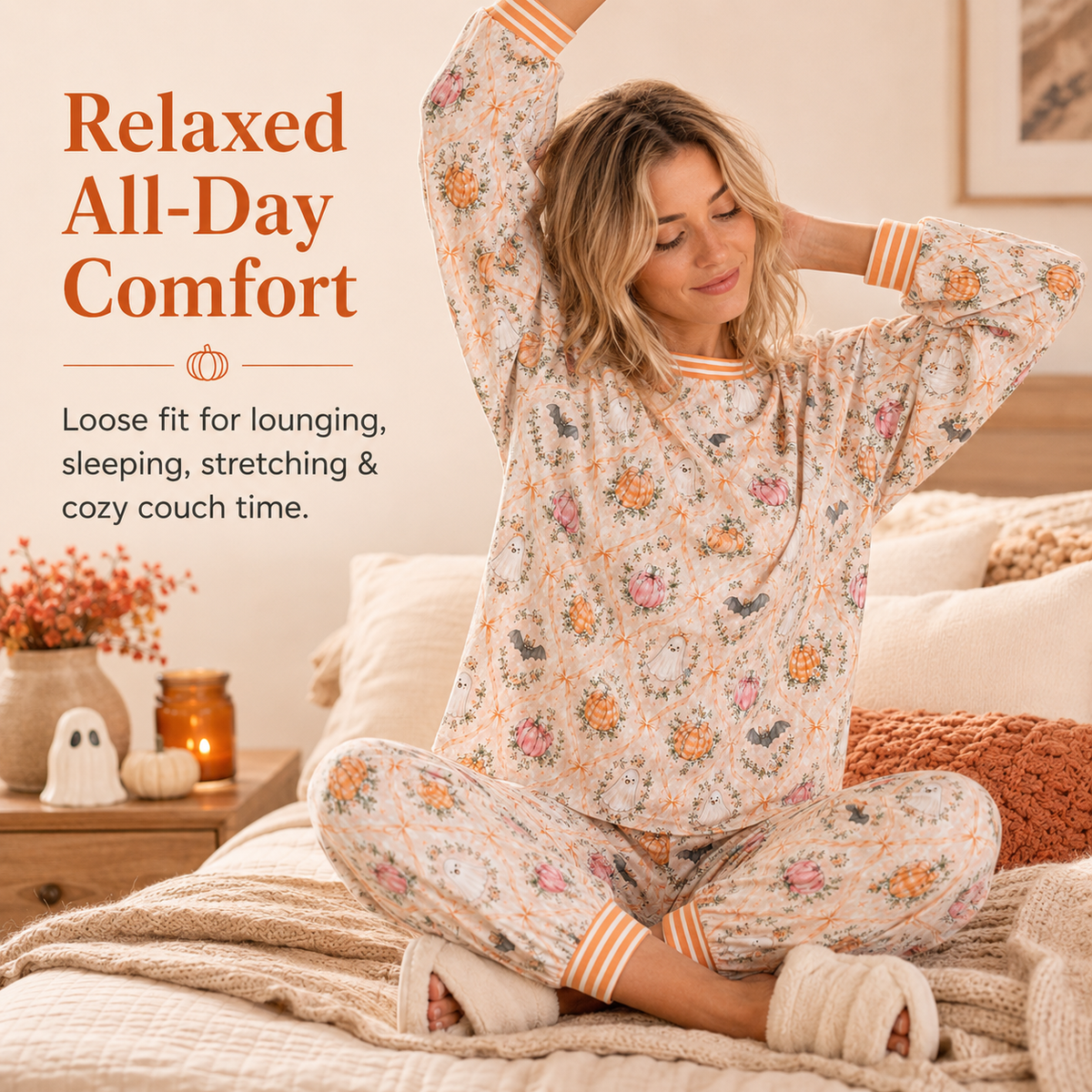Women’s Halloween Pumpkin & Ghost Pajama Set