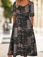 Vintage Floral Print Round Neck Short Sleeve Dress
