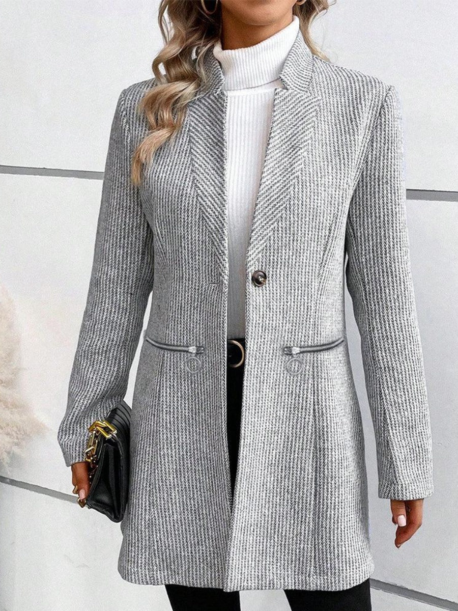 Grey Plain Pocket Long Sleeve Outerwear