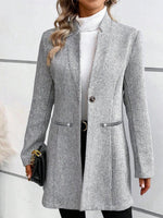 Grey Plain Pocket Long Sleeve Outerwear