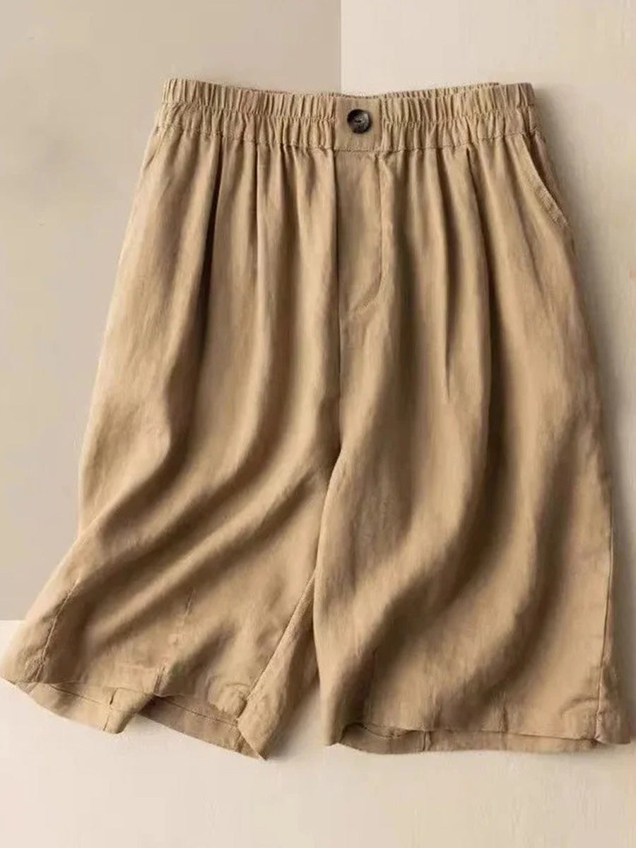 Casual Plain Pocket Stitching Loose Shorts