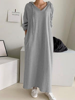 V Neck Drawstring Hooded Dress