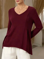 Women's Solid Color V-neck Long Sleeve Blouse