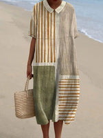 Abstract Geometric Pattern Art Print Round Neck Short Sleeve Dress