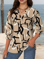 Vintage Casual V-neck 3/4 Sleeve Blouse