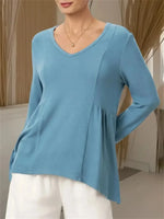 Women's Solid Color V-neck Long Sleeve Blouse
