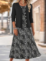 Unique Round Neck Long Sleeve Midi Dress