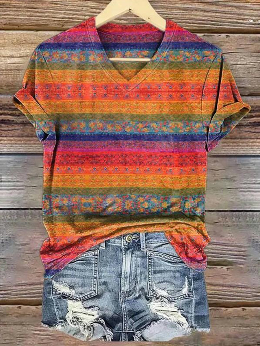 Vintage Casual V-neck Short Sleeve T-Shirt