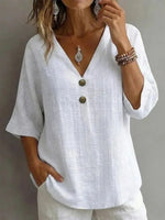 Casual Solid Colour V-neck Half Sleeve Blouse