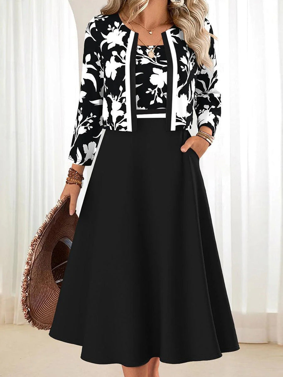 Black Side Pocket Midi Dress With Jacket