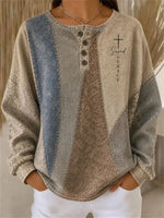 Casual Geometric Henley Collar Long Sleeve Sweatshirt