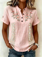 Vintage Floral Print Short Sleeve Blouse
