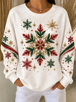 Casual Snowflake Crew Neck Long Sleeve Sweatshirt