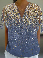 Popular V-Neck Split Short Sleeve Top