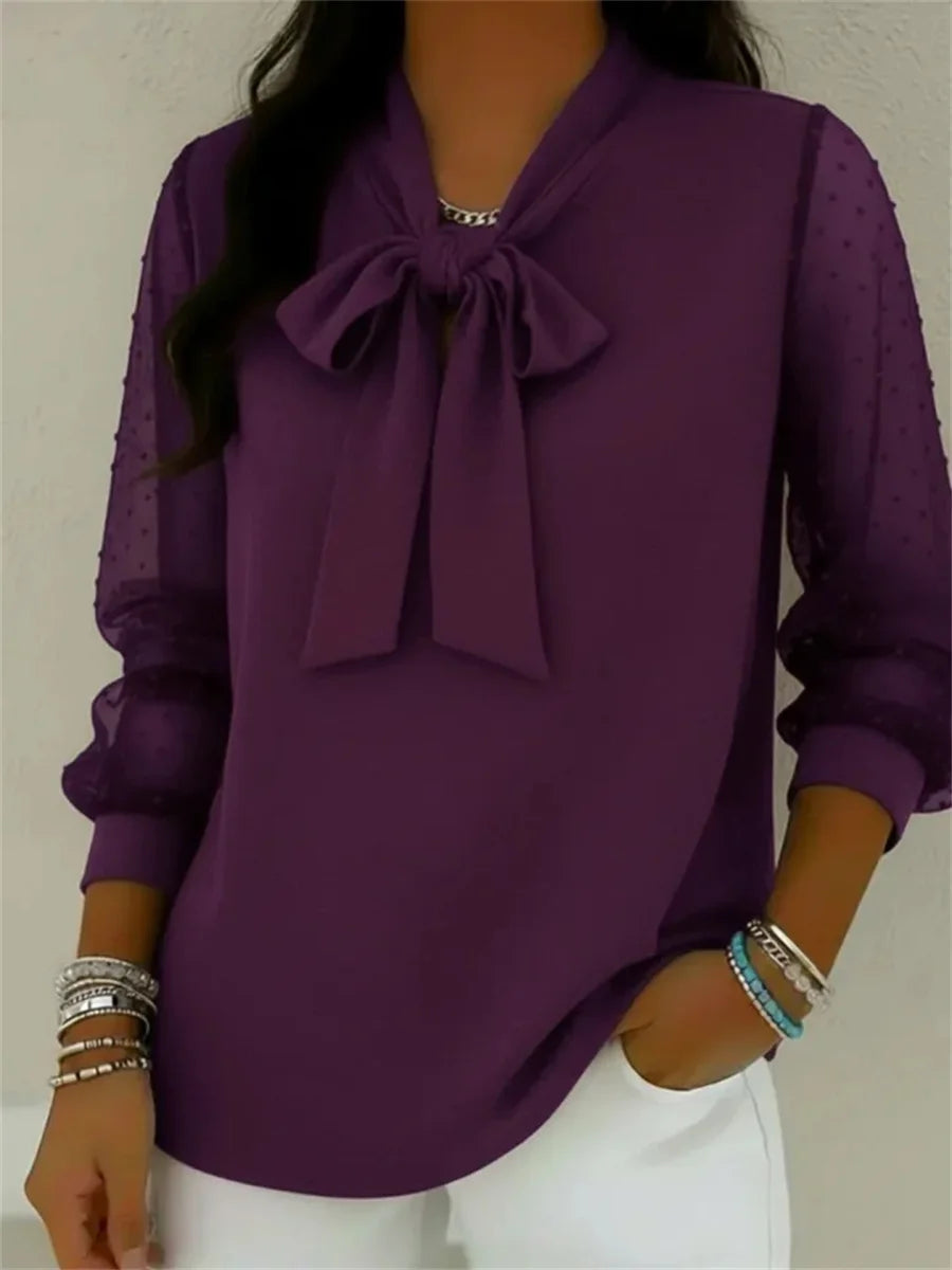 Elegant Bow-tie Long Sleeve Blouse