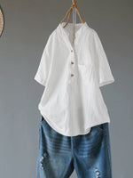 Casual Buttons V Neck Short Sleeve Blouse