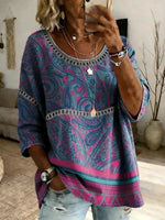 Special Paisley Print Round Neck Short Sleeve Top
