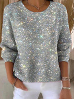 Silver Long Sleeve Round Neck Top