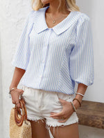 Women's Striped Puff Half Sleeve Shirt