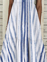 Women Sleeveless Lapel Striped Printed Graphic Button Pockets Maxi Dress