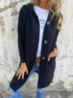 Solid Color PocketsHooded Knitted Jacket