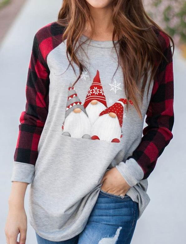 Women's Scandinavian Christmas Gnome Print Casual T-shirt