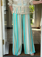 Turquoise Orange Stripe High Waist Flowy Wide Leg Pants