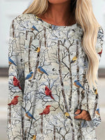 Multi Casual Graphic Tops Round Neck Long Sleeve Bird Printed Sweatshirts