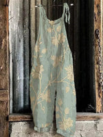 Retro Floral Art Print Casual Loose Jumpsuit
