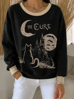 Casual Cat Crew Neck Long Sleeve Sweatshirt