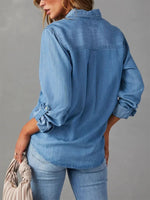 Spring Collar Denim Long Sleeve Abstract Regular Loose Blouse