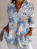 Vintage Floral Print Long Sleeve Blouse