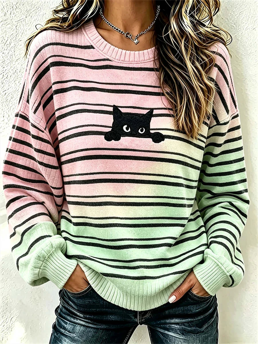 Casual Striped Crew Neck Long Sleeve Sweatshirt