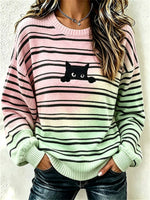Casual Striped Crew Neck Long Sleeve Sweatshirt